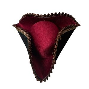 Burgundy and Black Unisex Tricorn Pirate Hat NWT